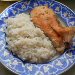 Жареный лосось с рисом