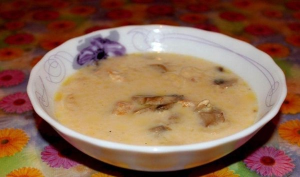 Сырный суп с грибами и курицей3